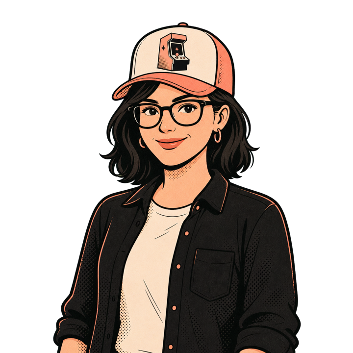 Illustrated Chief Product Officer wearing glasses and a Skills Arcade™ patch cap